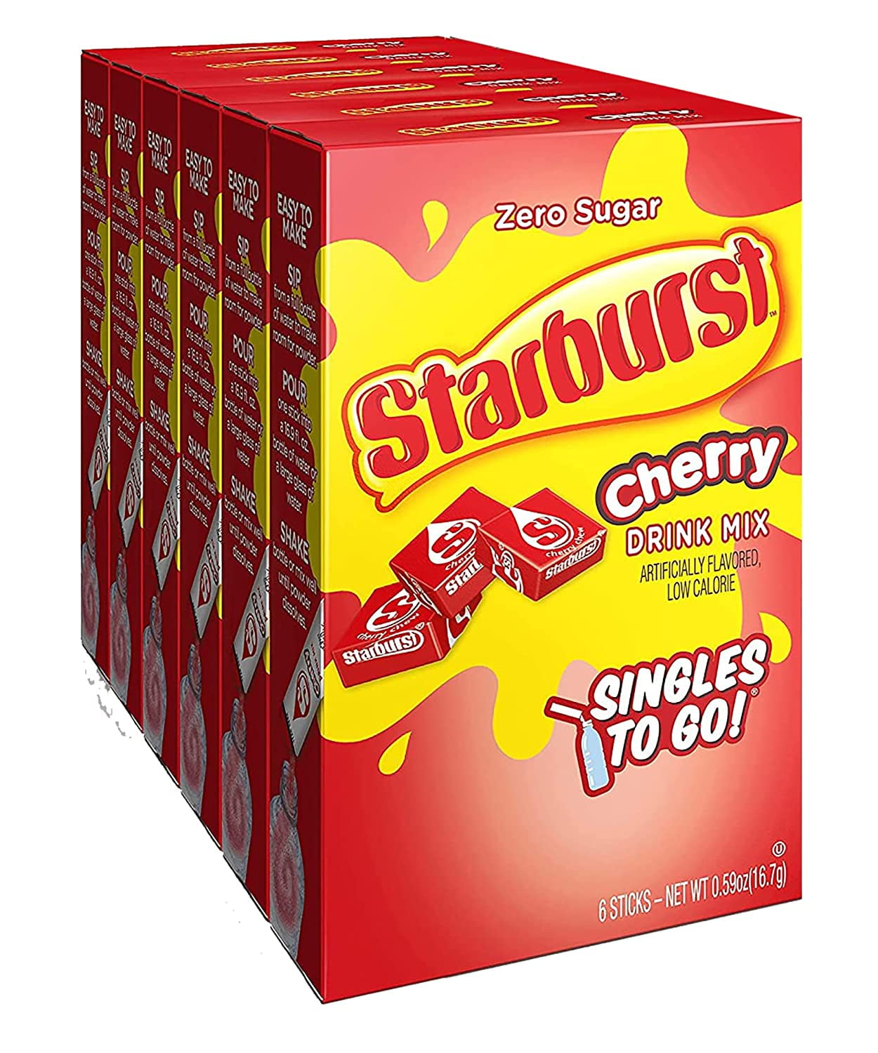 Starburst Singles To Go Powdered Drink Mix, Cherry, 3 Boxes with 6 Packets Each - 18 Total Servings, Sugar-Free Drink Powder, Just Add Water, 6 count (Pack of 12)