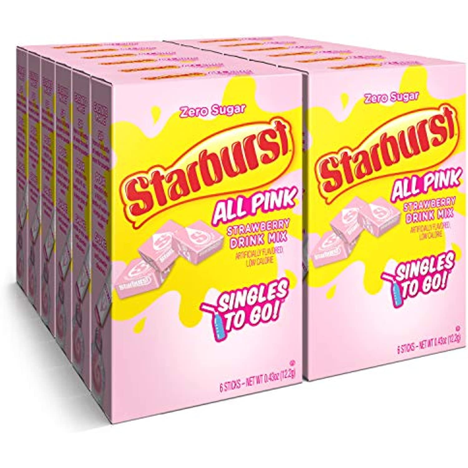 Starburst Singles To Go Powdered Drink Mix, All Pink Strawberry, 12 Boxes With 6 Packets Each - 72 Total Servings, Sugar-Free Drink Powder, Just Add Water, 6 Sticks (Pack Of 12)