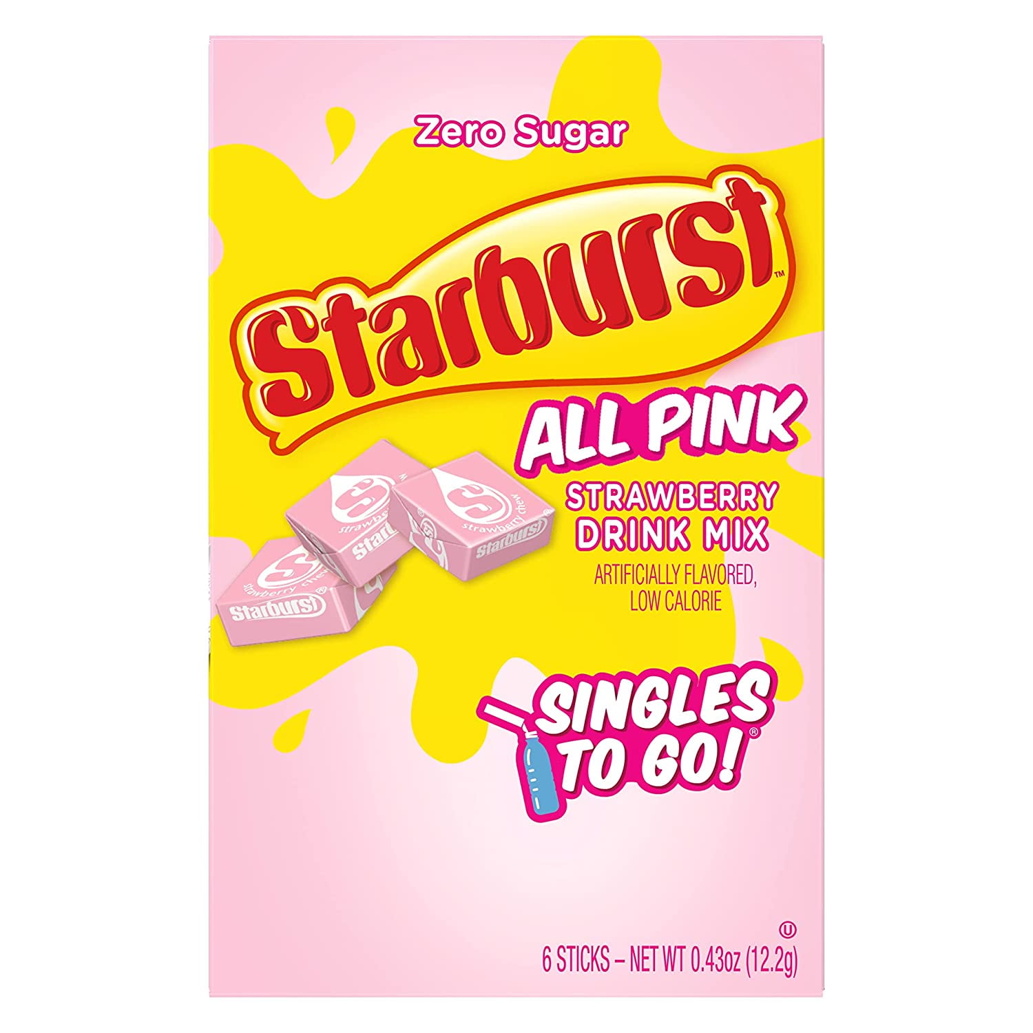 Starburst Singles To Go Powdered Drink Mix, All Pink Strawberry, 3 Boxes with 6 Packets Each - 18 Total Servings, Sugar-Free Drink Powder, Just Add Water, 6 count (Pack of 12)