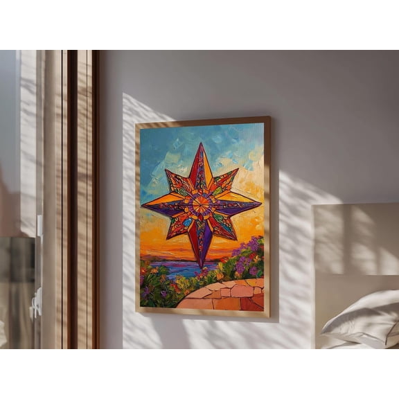 Starburst Sky Sunset Mosaic Boho Living Room Decor Unframed Paper Print