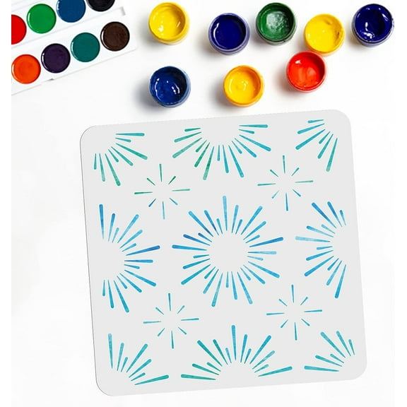 Starburst Stencil 11.8"11.8" Star Stencil Template Square Reusable PET Hollow Out Starburst Stars Light Stencil for DIY Floors/Walls/Furniture/Clothes/Bags DIY Art Crafts