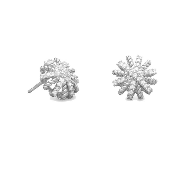 Starburst Stud Earrings with Rope Sterling Silver with Cubic Zirconia Starburst Stud Earrings with Rope Sterling Silver with Cubic Zirconia