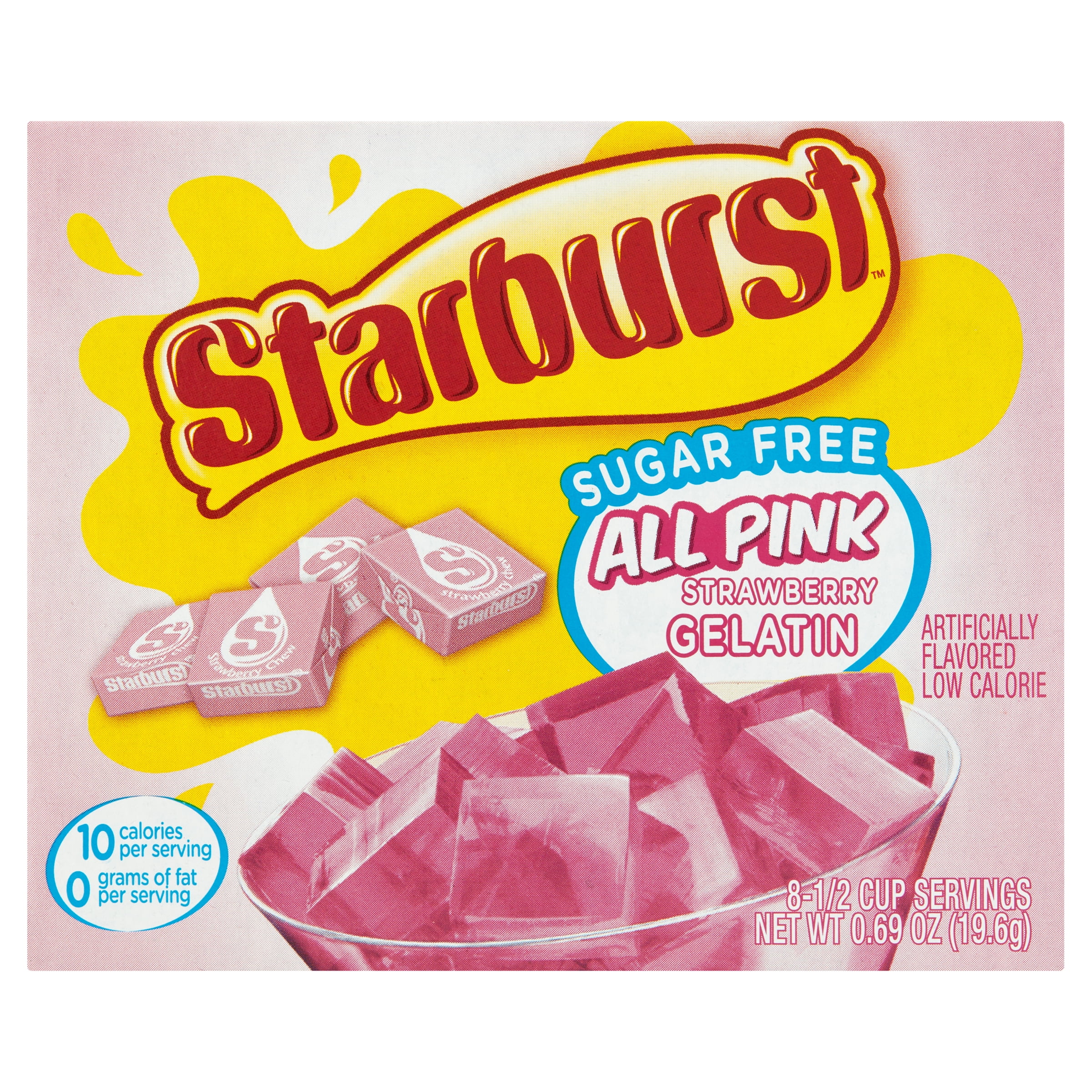 Starburst SugarFree All Pink Strawberry Gelatin Mix, 8 Servings, 0.69 oz Cardboard Box