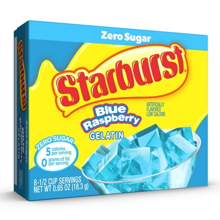 Starburst Sugar-Free Blue Raspberry Gelatin Mix, 8 Servings, 0.65 oz Cardboard Box