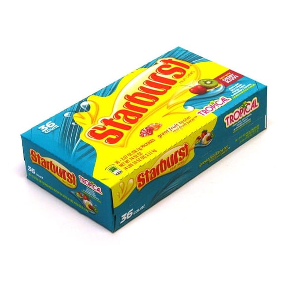Starburst Tropical Singles Fruit Chews Candy, 2 oz Packs, 36 Count Box