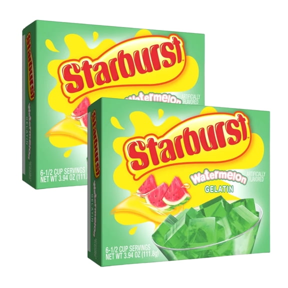 Starburst Watermelon Gelatin Mix Flavored Gluten and Fat-Free for Kids Adults Home Snacks Picnic Camping Summer Pool Beach Holiday Fun Dessert Treats Easy and Convenient to Use 3.94oz (2 Box)