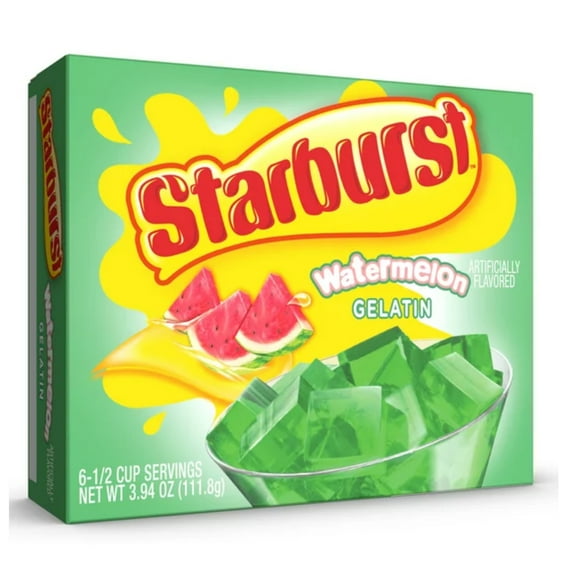 Starburst Watermelon Gelatin Mix Flavored Gluten and Fat-Free for Kids Adults Home Snacks Picnic Camping Summer Pool Beach Holiday Fun Dessert Treats Easy and Convenient to Use 3.94oz(1 Box)