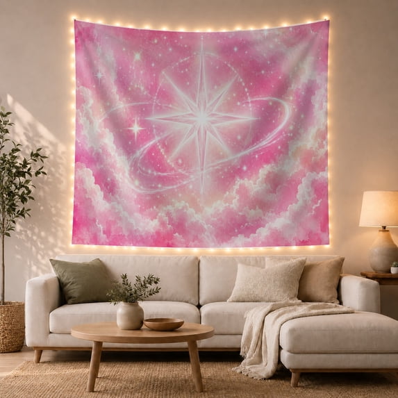 Starburst Within a Swirling Pink Cloud Heart, Romantic Fantasy for Celestial Art Lovers, Cosmic Wall Art, Valentine'S Day Gift, Tapestry Wall Hanging for Bedroom and Dorm
