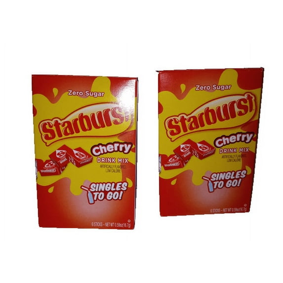 Starburst Zero Sugar Singles-To-Go Powdered Drink Mix, Cherry, 6 Count Packets - 2 boxes