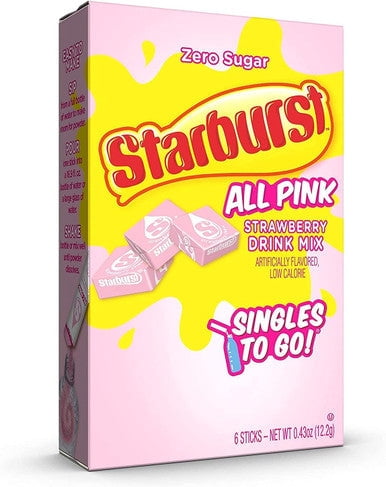 Starburst Zero Sugar Singles-to-Go Powdered Drink Mix, All Pink Strawberry, 6 Count Packets
