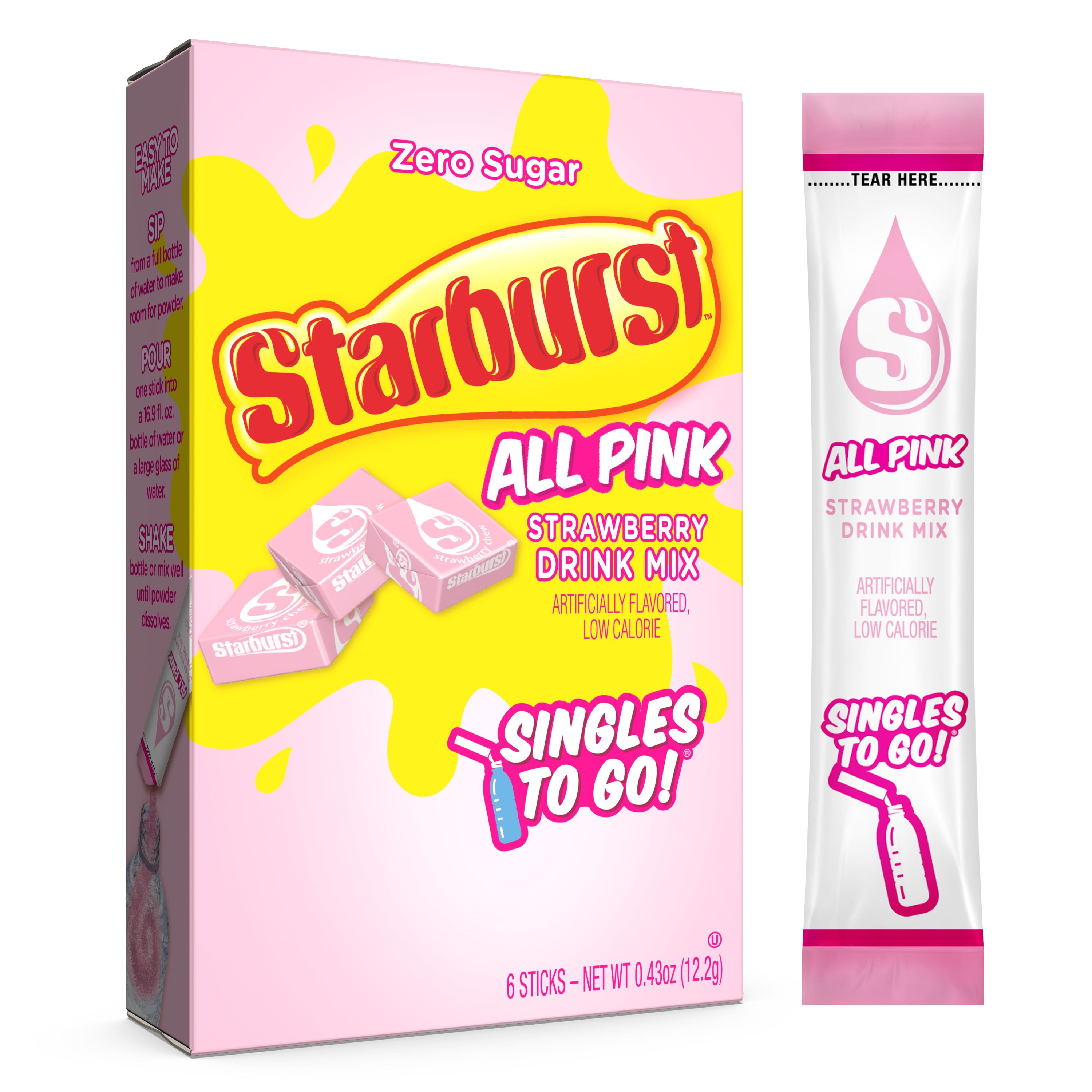 Starburst Zero Sugar Singles-to-Go Powdered Drink Mix All Pink Strawberry 6 Count Packets