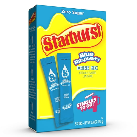 Starburst Zero Sugar Singles-to-Go Powdered Drink Mix, Blue Raspberry, 6 Count Packets