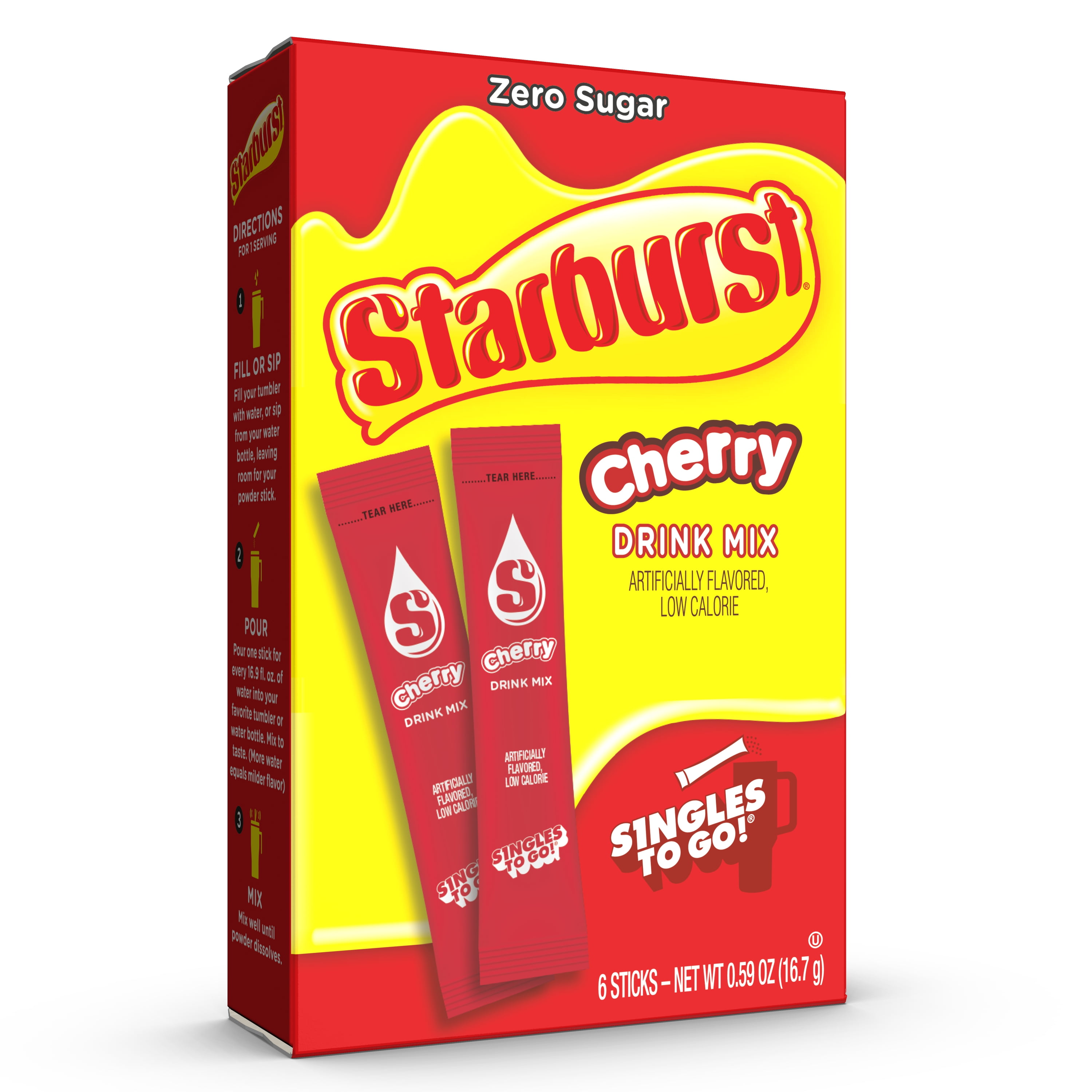 Starburst Zero Sugar Singles-to-Go Powdered Drink Mix, Cherry, 6 Count Packets