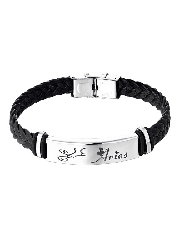 12 Constellation Aries Leather Bracelet Zodiac Signs Braided Punk Wrist Rope Bracelet