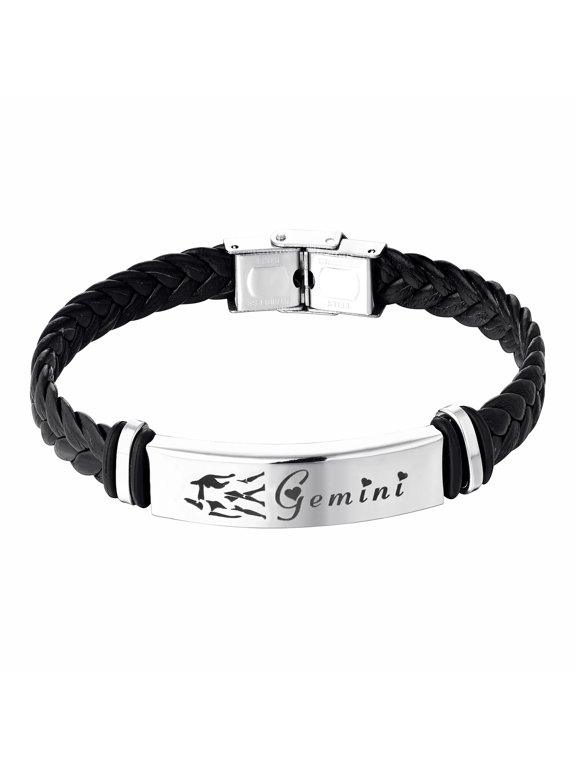 12 Constellation Gemini Leather Bracelet Zodiac Signs Braided Punk Wrist Rope Bracelet