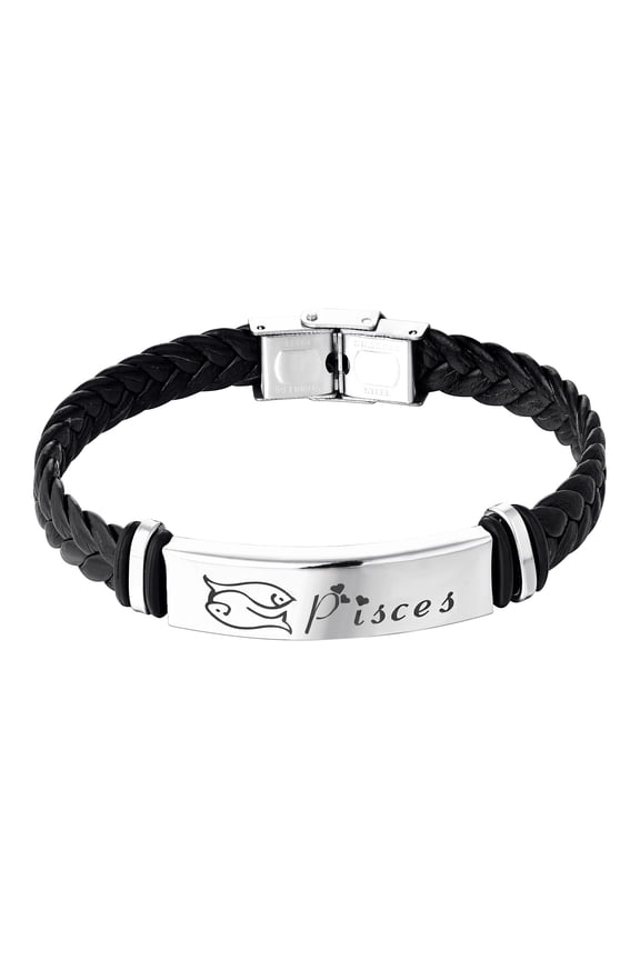 12 Constellation Pisces Leather Bracelet Zodiac Signs Braided Punk Wrist Rope Bracelet