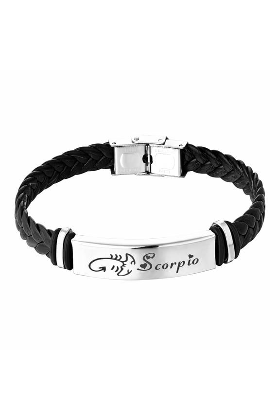 12 Constellation Scorpio Leather Bracelet Zodiac Signs Braided Punk Wrist Rope Bracelet