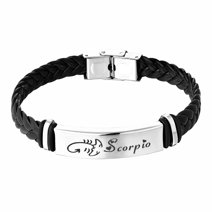 Zodiac Constellations Leather Bracelet - Retro Alloy Braided Rope Bangle For Men & Women, 22.5cm Wrist Size