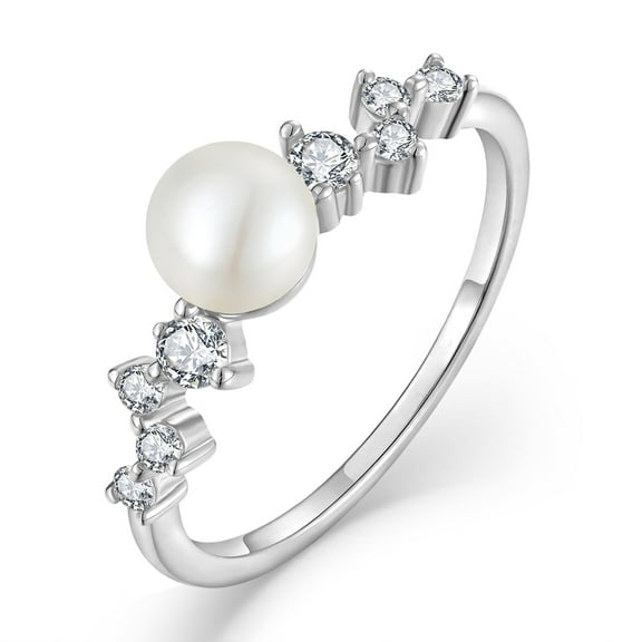 Starchenie 6mm Freshwater Pearl Ring 925 Sterling Silver Promise and Statement Rings Size 7 for Women