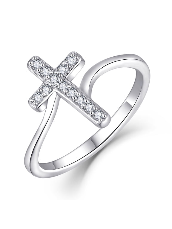 925 Sterling Silver Cross Ring for Women Size 8
