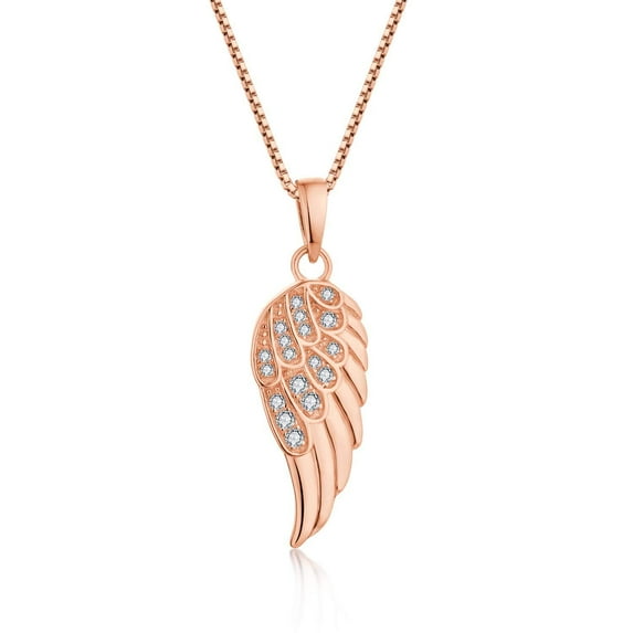 Starchenie 925 Sterling Silver Rose Gold Angel Wing Pendant Necklace for Women Cubic Zirconia 18" Chain