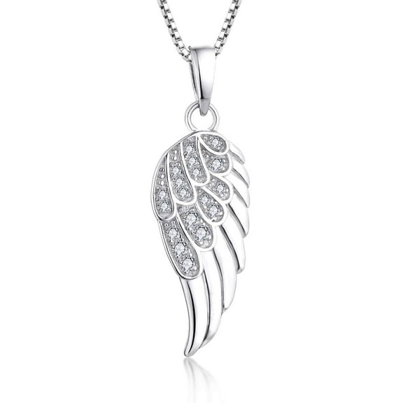 Starchenie 925 Sterling Silver White Angel Wing Pendant Necklace for Women Cubic Zirconia 18" Chain
