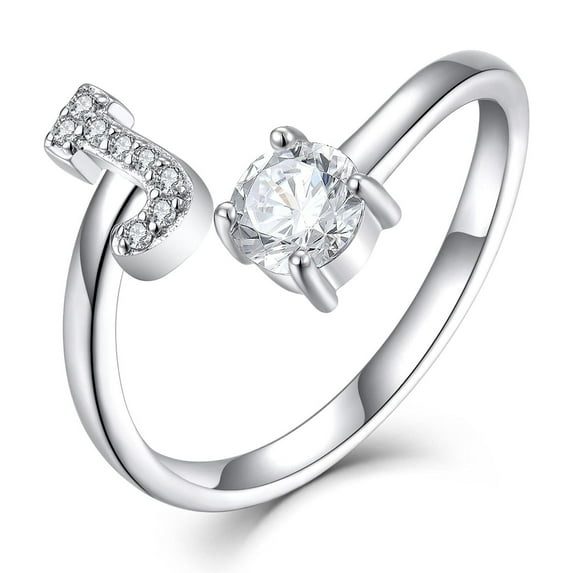 Starchenie Adjustable Initial Ring for Women 925 Sterling Silver Letters J 26 Alphabet Rings Size 7