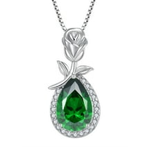 Starchenie Birthstone May Emerald Necklace for Women 925 Sterling Silver Rose Flower Pendant Teardrop Jewelry