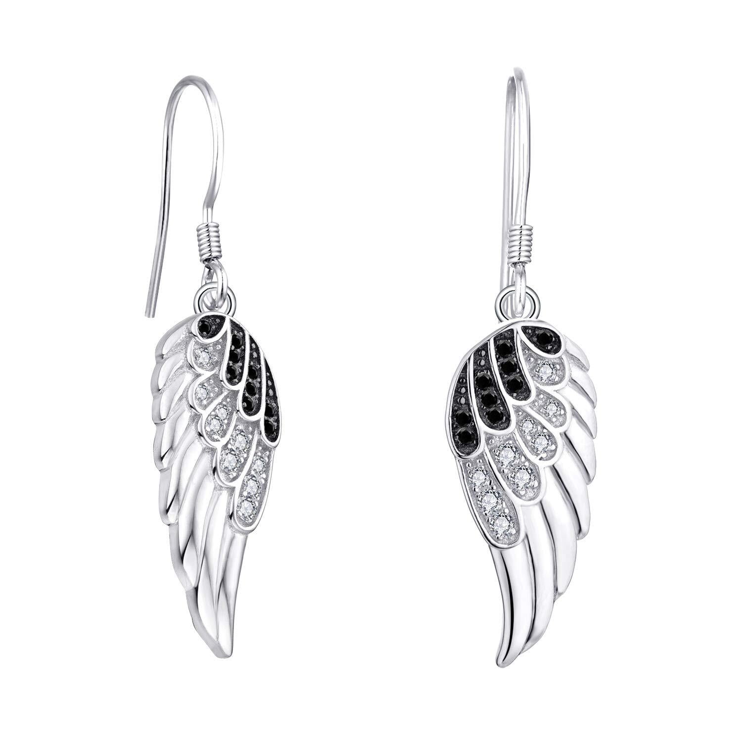 Starchenie Black Angel Wings Dangle Earrings for Women 925 Sterling