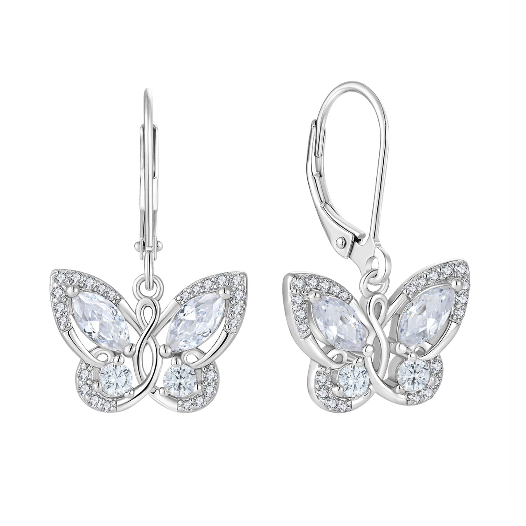 Starchenie Butterfly Earrings for Women 925 Sterling Silver Leverback Earrings  April Birthstone Cubic Zirconia Butterfly Jewelry Gifts