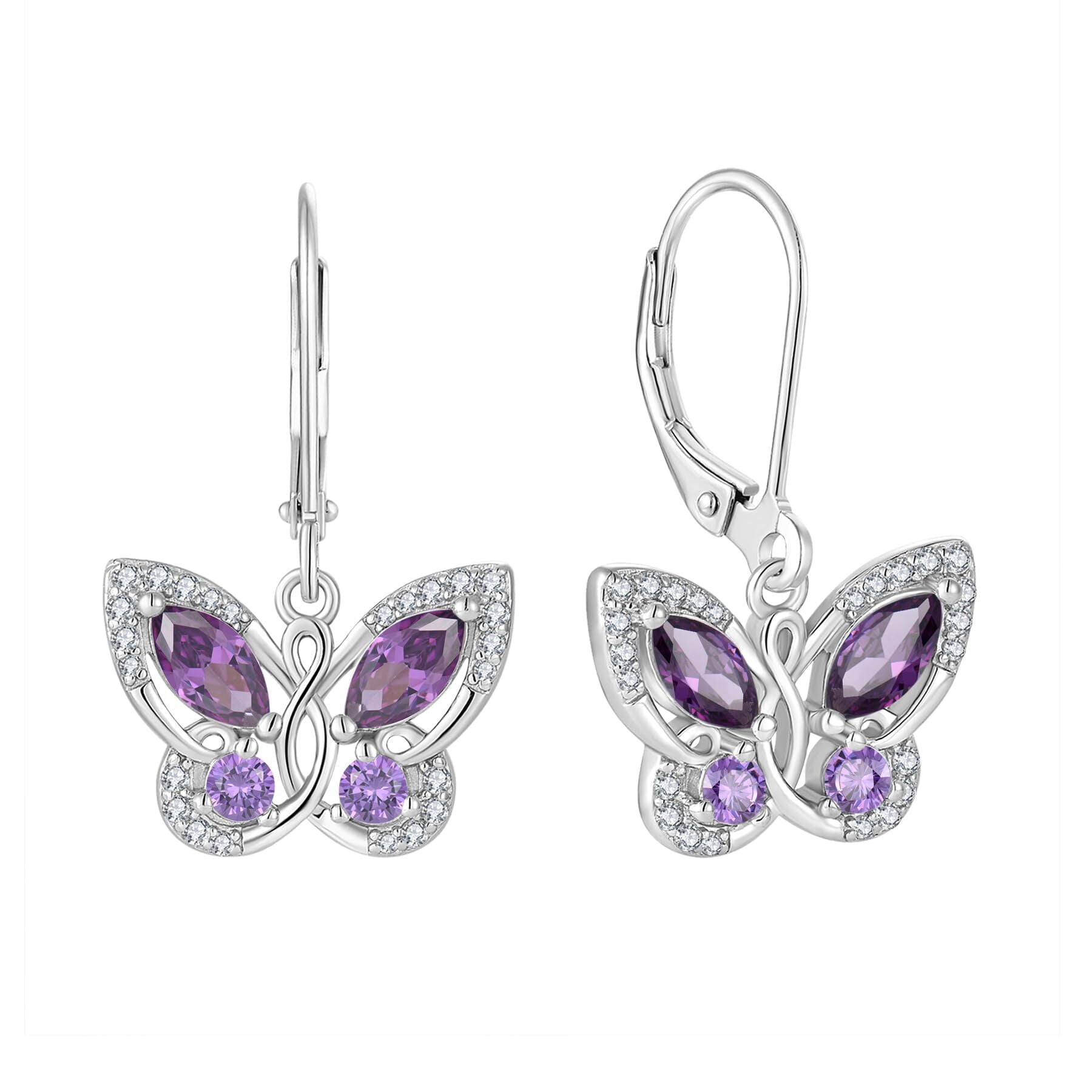Starchenie Butterfly Earrings for Women 925 Sterling Silver Leverback Earrings Birthstone February Amethyst Butterfly Jewelry Gifts
