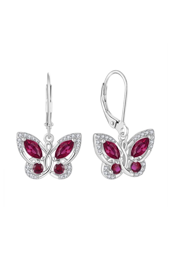 Butterfly Earrings for Women 925 Sterling Silver Leverback Earrings Birthstone July Ruby Butterfly Jewelry Gifts