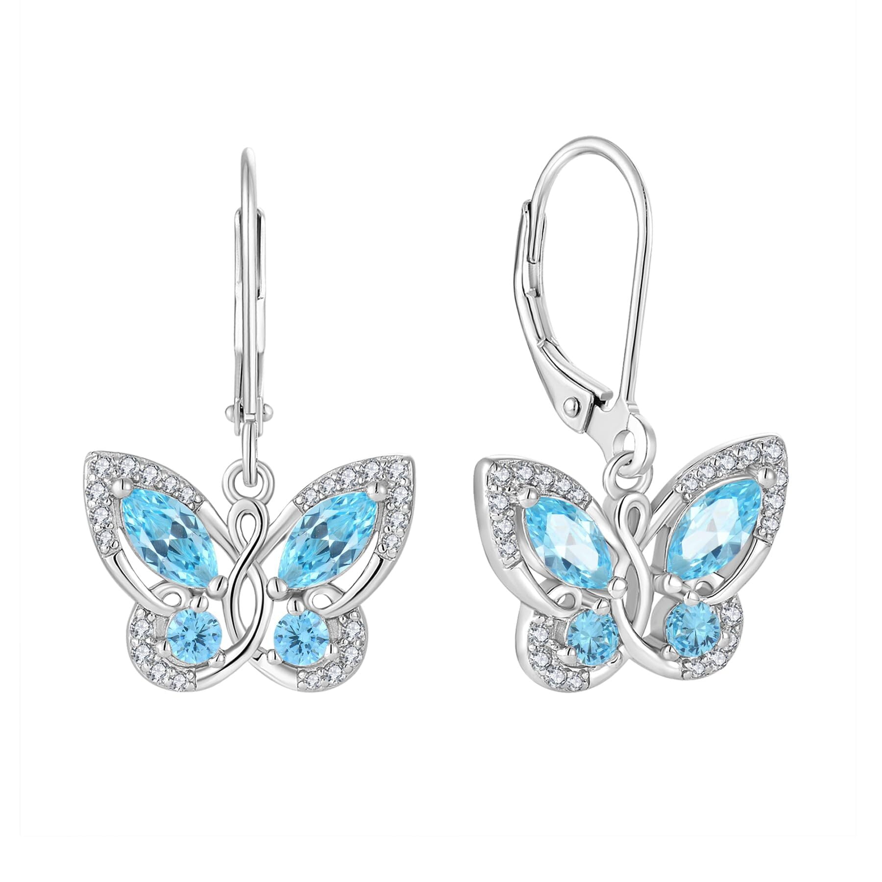 Starchenie Butterfly Earrings for Women 925 Sterling Silver Leverback Earrings Birthstone March Aquamarine Butterfly Jewelry Gifts