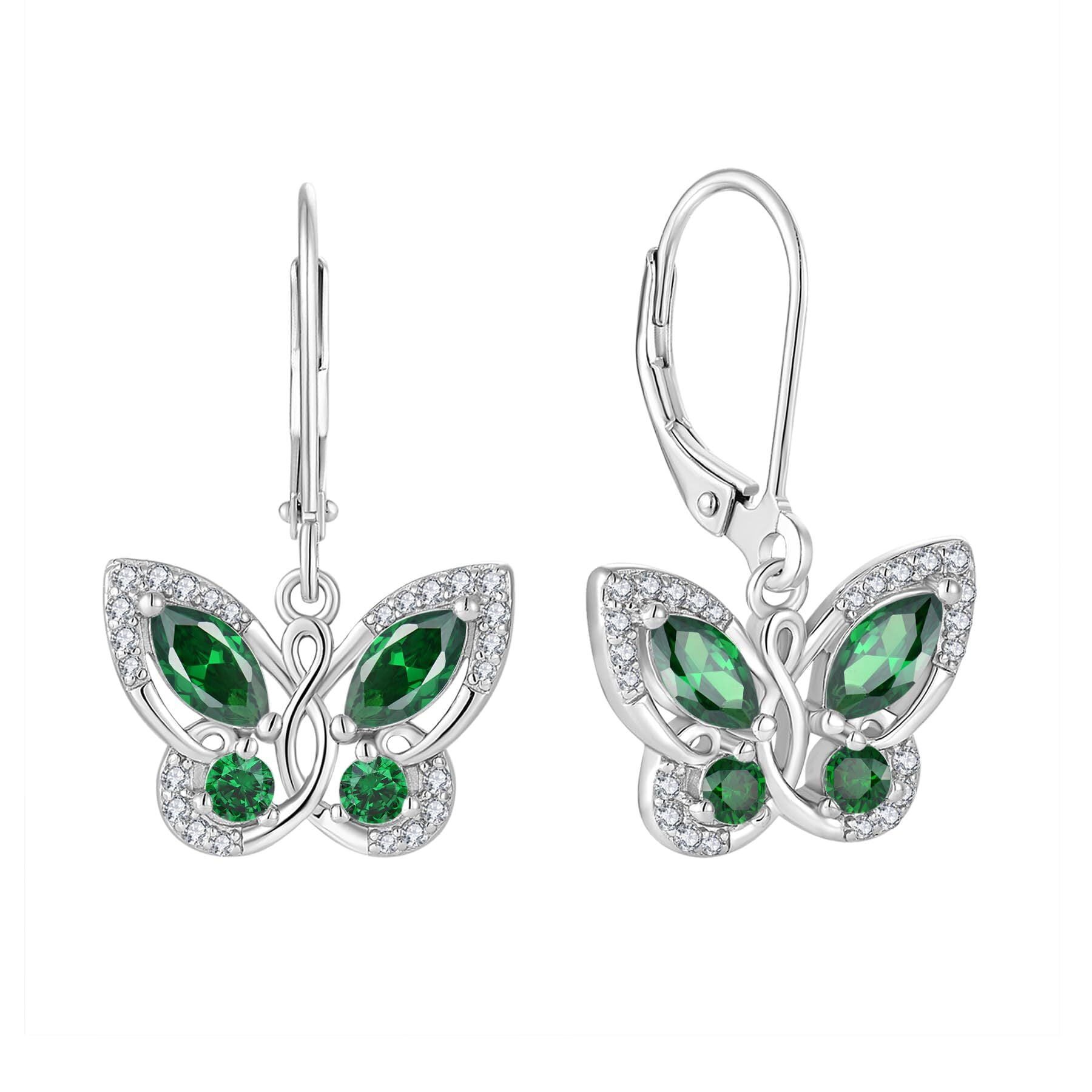 Starchenie Butterfly Earrings for Women 925 Sterling Silver Leverback Earrings Birthstone May Emerald Butterfly Jewelry Gifts