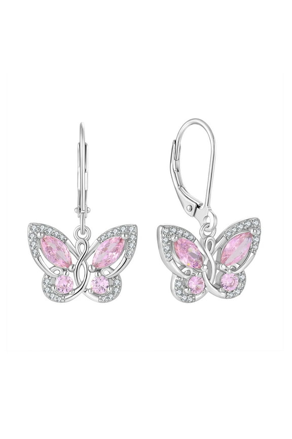 Butterfly Earrings for Women 925 Sterling Silver Leverback Earrings Birthstone October Pink Tourmaline Butterfly Jewelry Gifts
