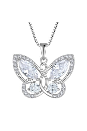 Butterfly Pendant Necklace Women 925 Sterling Silver April Birthstone Cubic Zirconia Butterfly Jewelry Gifts
