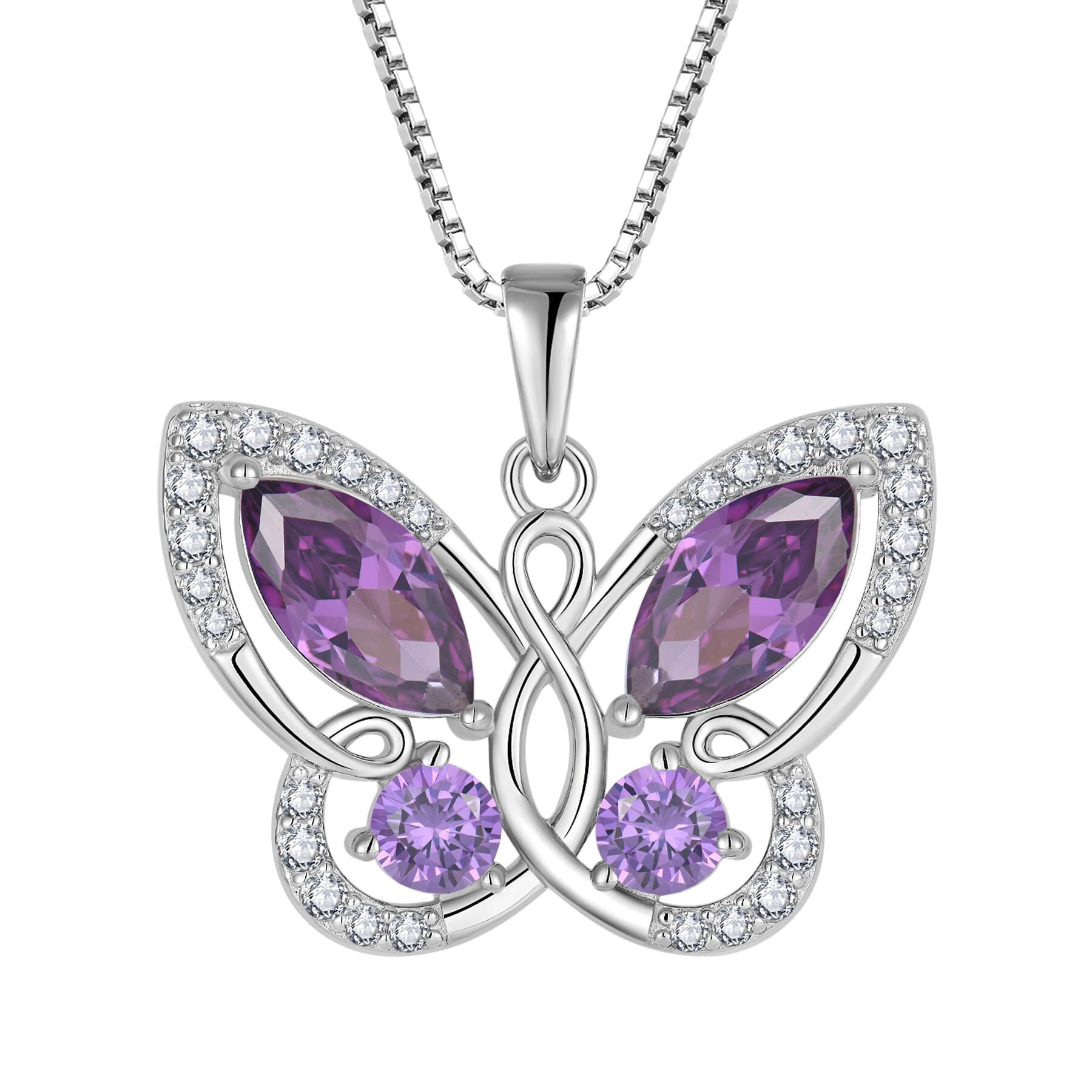 Starchenie Butterfly Pendant Necklace Women 925 Sterling Silver Birthstone February Amethyst Butterfly Jewelry Gifts