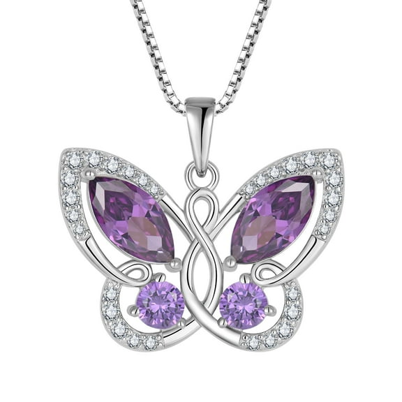 Starchenie Butterfly Pendant Necklace Women 925 Sterling Silver Birthstone February Amethyst Butterfly Jewelry Gifts