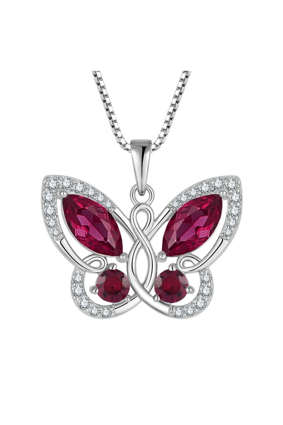Butterfly Pendant Necklace Women 925 Sterling Silver Birthstone July Ruby Butterfly Jewelry Gifts