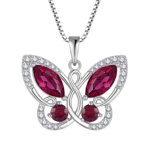 Starchenie Butterfly Pendant Necklace Women 925 Sterling Silver Birthstone July Ruby Butterfly Jewelry Gifts