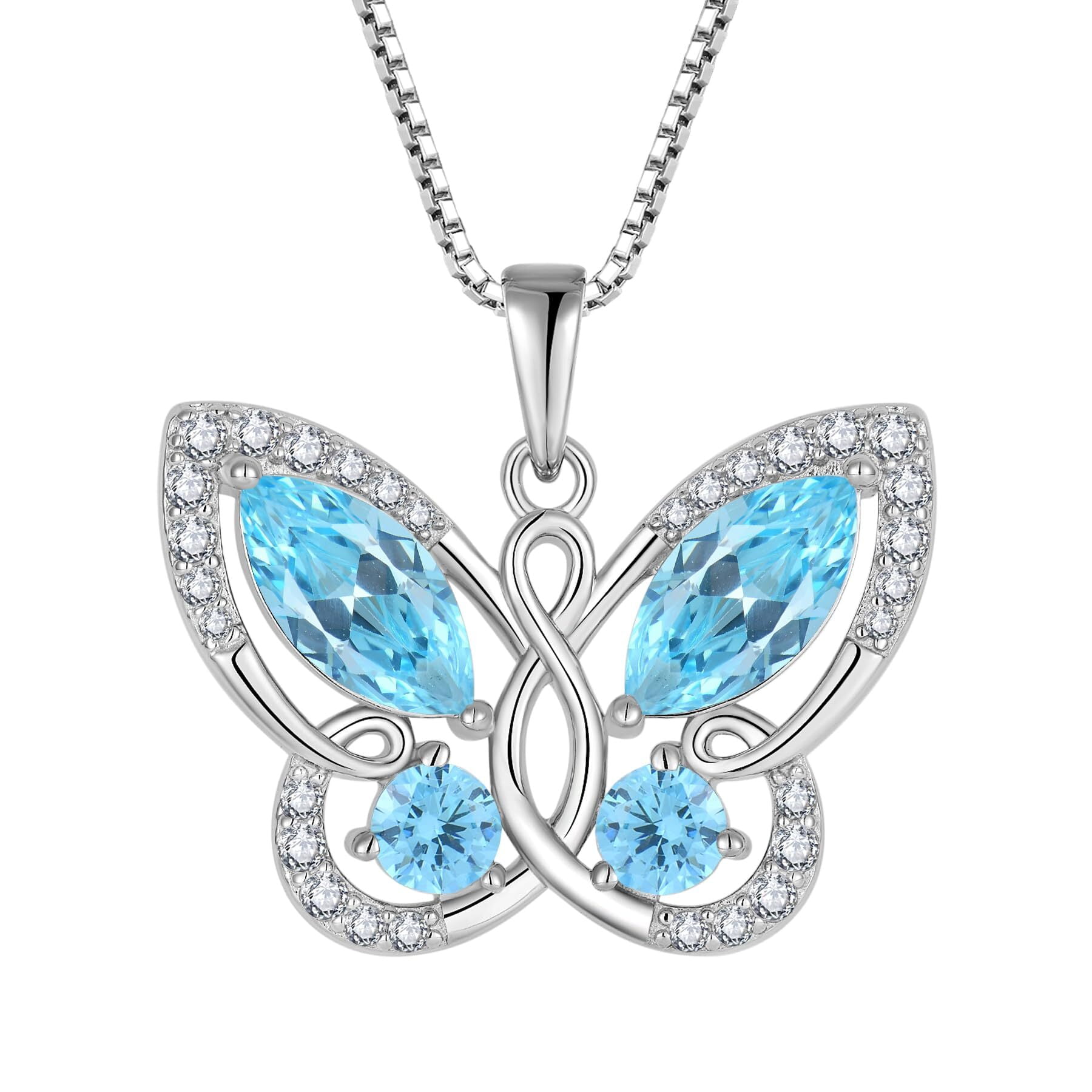 Starchenie Butterfly Pendant Necklace Women 925 Sterling Silver Birthstone March Aquamarine Butterfly Jewelry Gifts