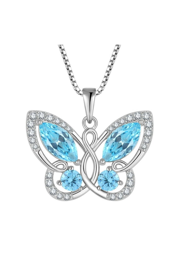 Butterfly Pendant Necklace Women 925 Sterling Silver Birthstone March Aquamarine Butterfly Jewelry Gifts