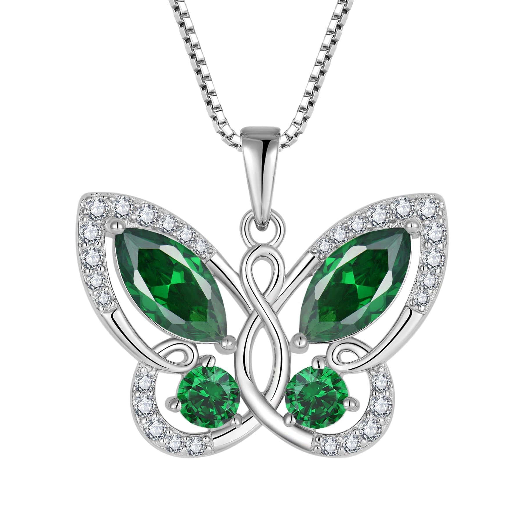 Starchenie Butterfly Pendant Necklace Women 925 Sterling Silver Birthstone May Emerald Butterfly Jewelry Gifts