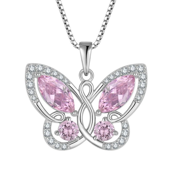 Starchenie Butterfly Pendant Necklace Women 925 Sterling Silver Birthstone October Pink Tourmaline Butterfly Jewelry Gifts