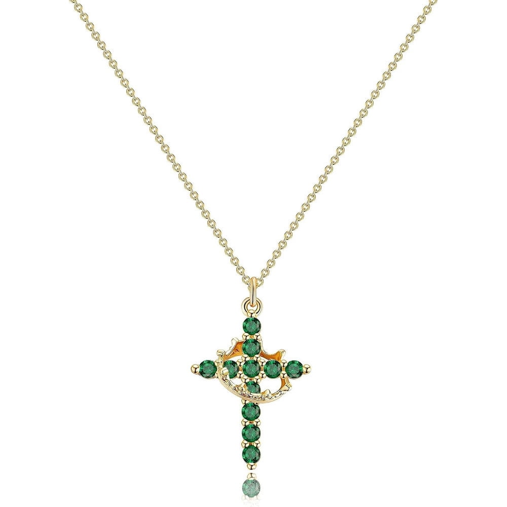 Starchenie Cross Rotated Crown Birthstone Necklace 14K Gold Plated May ...