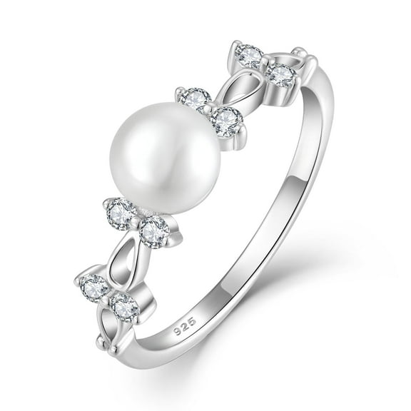 Starchenie Freshwater Pearl Ring 925 Sterling Silver 6mm White Pearl Rings for Women Anniversary Jewelry Size 9
