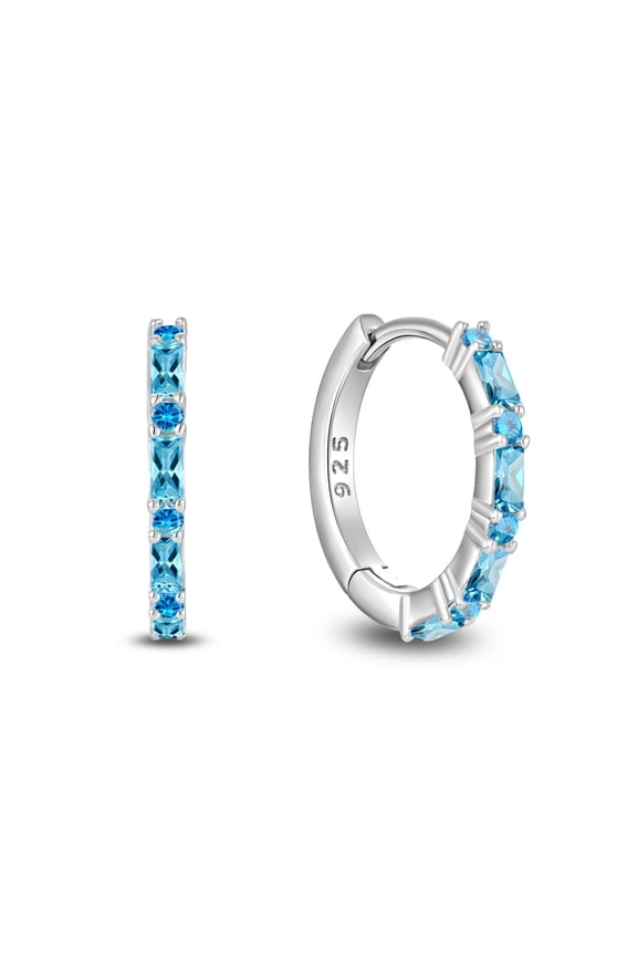 Gemstone Huggie Hoop Earrings 925 Sterling Silver Birthstones March Aquamarine Jewelry Gift for Women