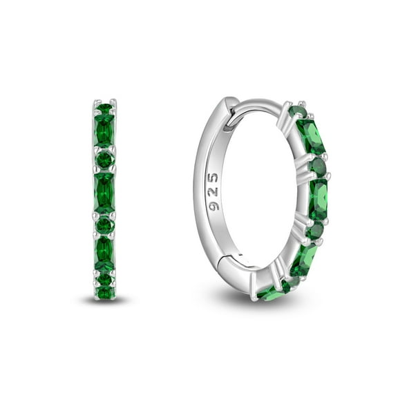 Starchenie Gemstone Huggie Hoop Earrings 925 Sterling Silver Birthstones May Emerald Jewelry Gift for Women