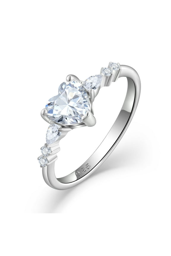 Heart Promise Rings for Her 925 Sterling Silver Engagement Wedding Anniversary Band Ring for Women Jewelry Gift Size 7