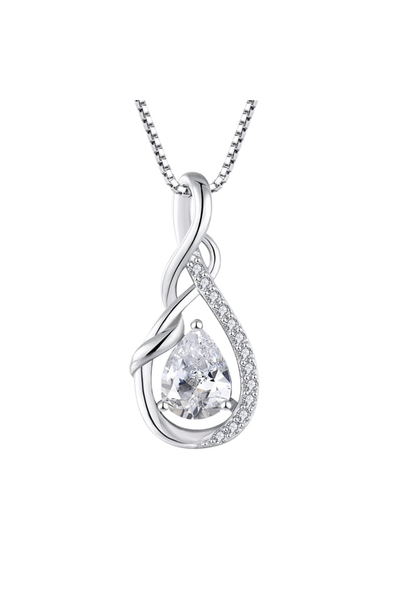 Infinity Teardrop Pendant Necklace for Women 925 Sterling Silver April Birthstone Cubic Zirconia Jewelry